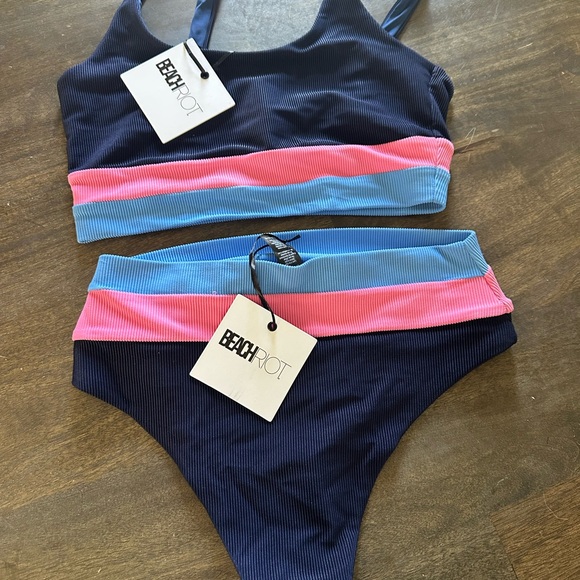 Beach Riot Other - Beach Riot Navy Bikini with Pink & Light Blue Trim